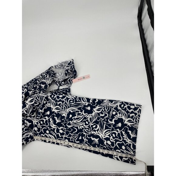 NWT Aqua Womens Medium Jumpsuit Floral Navy White Ruffle Sleeves Coastal Casual - Picture 8 of 11